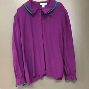 80’s Vintage Purple and Green Cambridge Spirit Blouse Large
